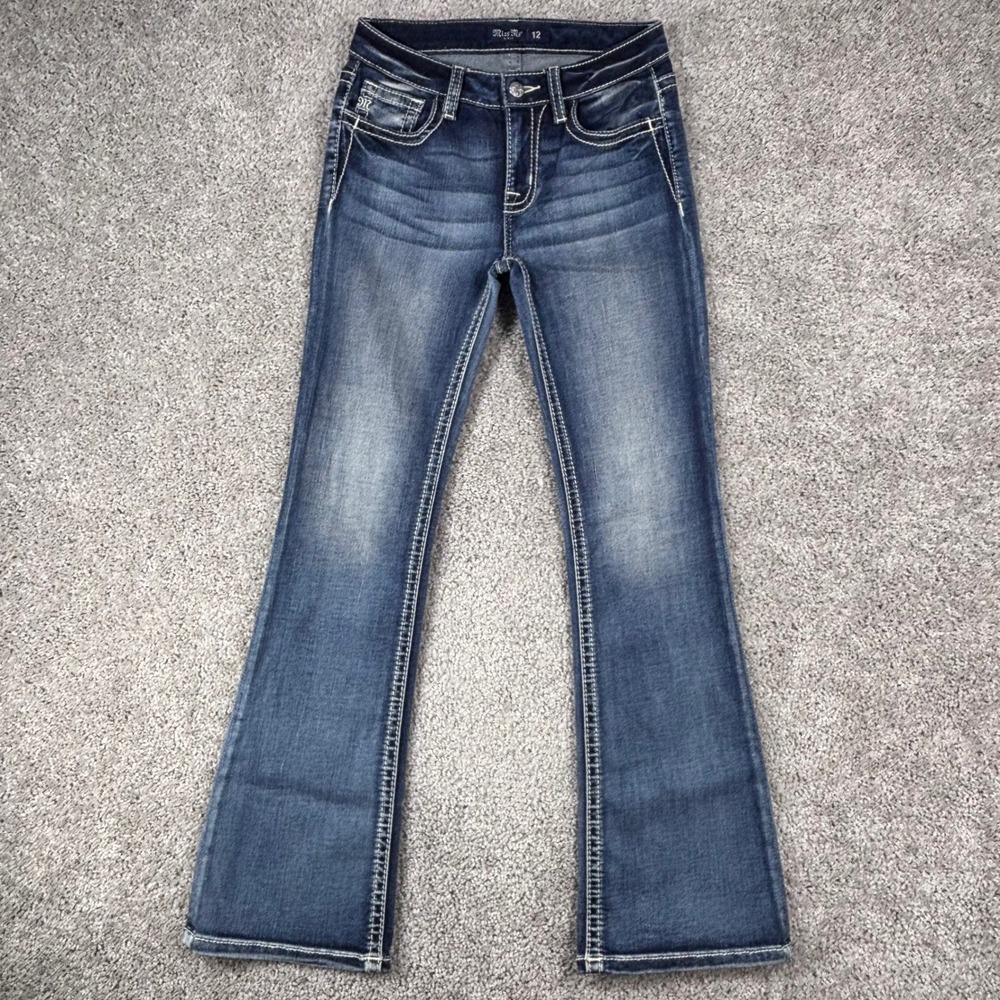 Miss Me Girls Mid Rise Bootcut Jeans K5082B150 Wing Back Pocket Sequin Size 12